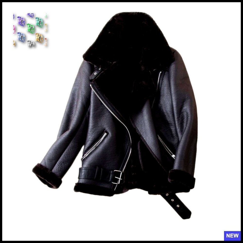 Faux Shearling Moto Jacket Oversized Aviator Style Winter Coat Lined Parka